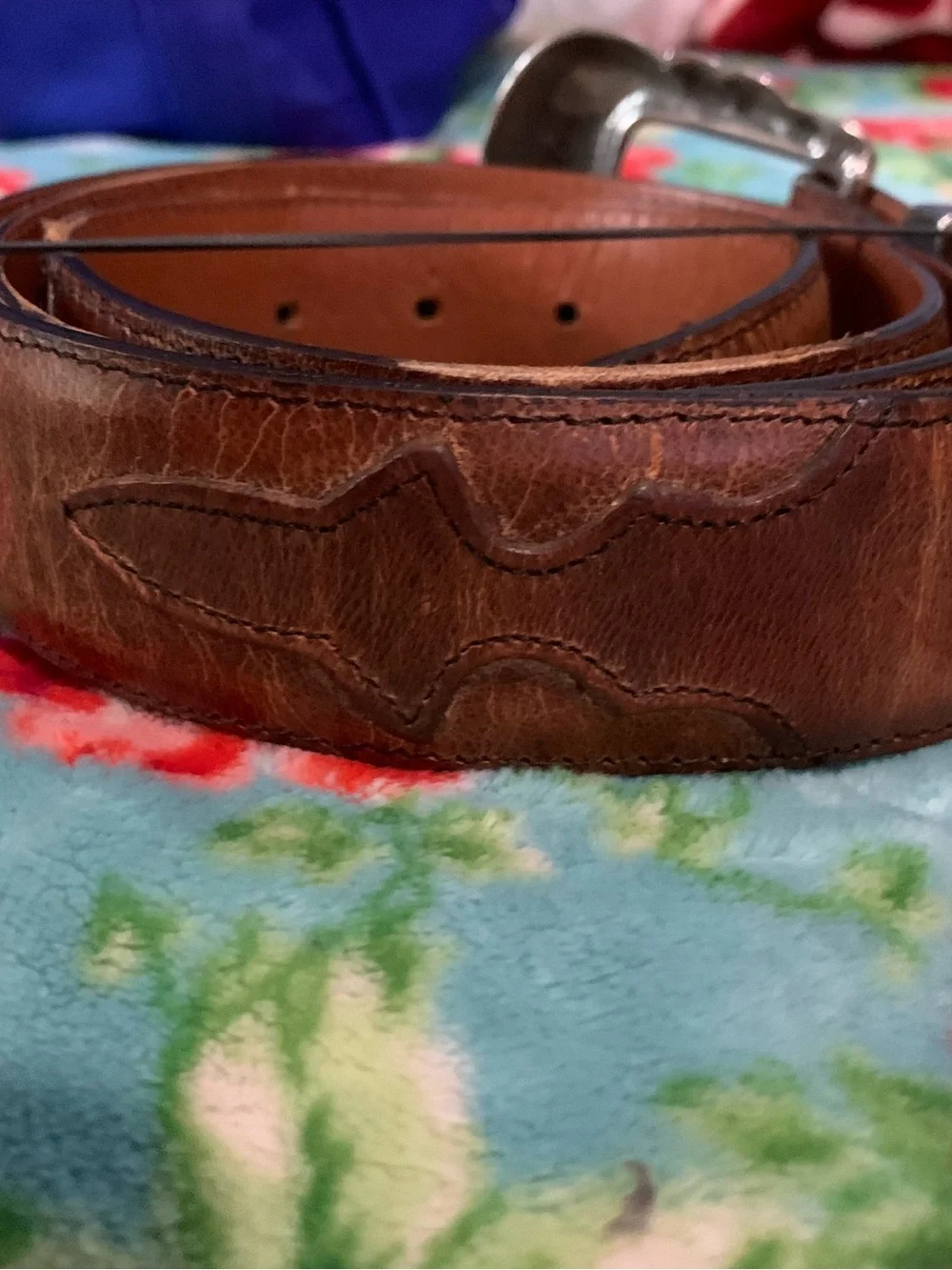 Vintage Lucchese Brown Goat Leather Belt & Silver Buckle